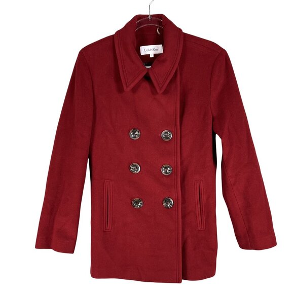 Calvin Klein Womens 12 Red Double Breasted Wool Cashmere Blend Peacoat Timeless - Picture 8 of 16